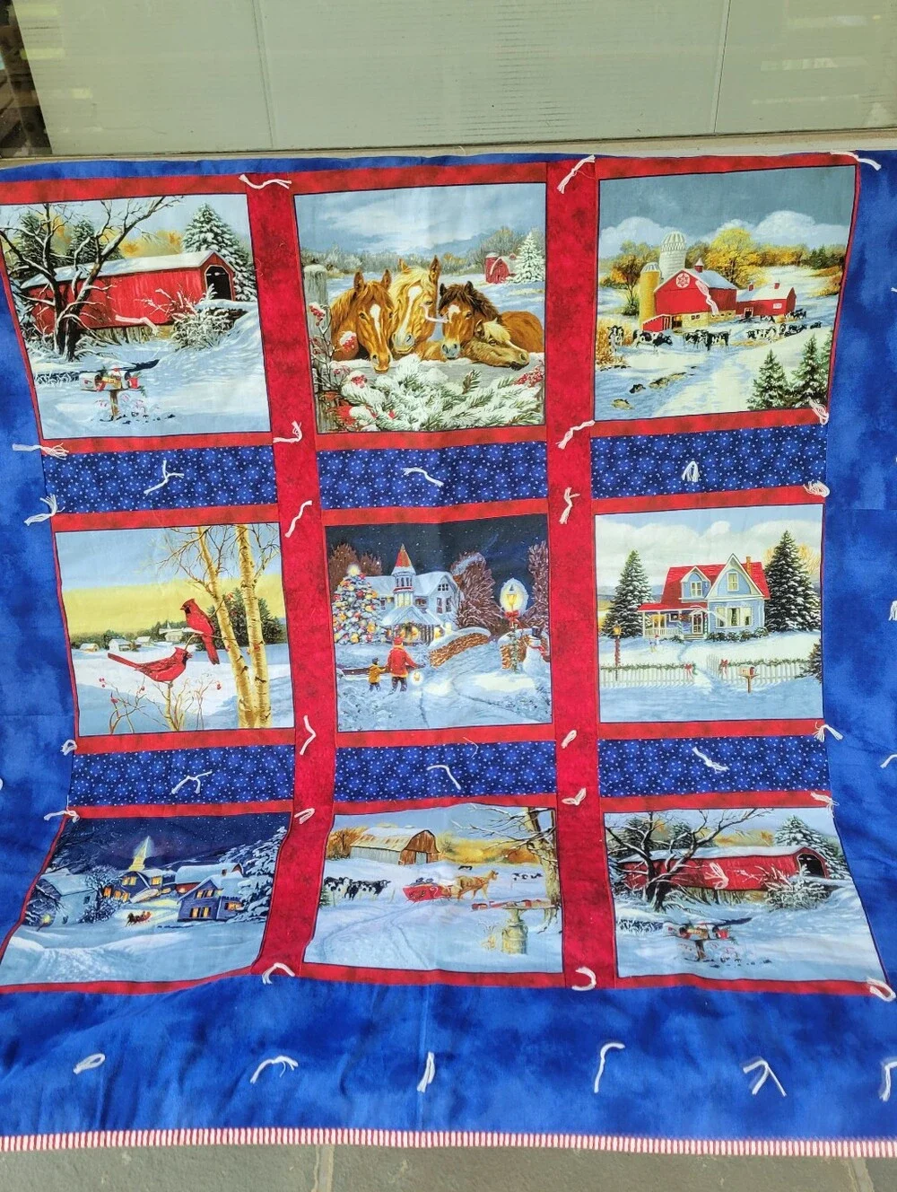 Handmade Quilt Lap Blanket Winter Scenes Blanket Red & Blue 46